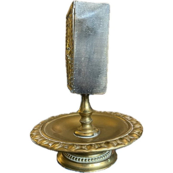 Antique C. 1900s Ornate Lion Gilt Bronze Smoking Ashtray Match Box Holder Patina - Picture 7 of 9